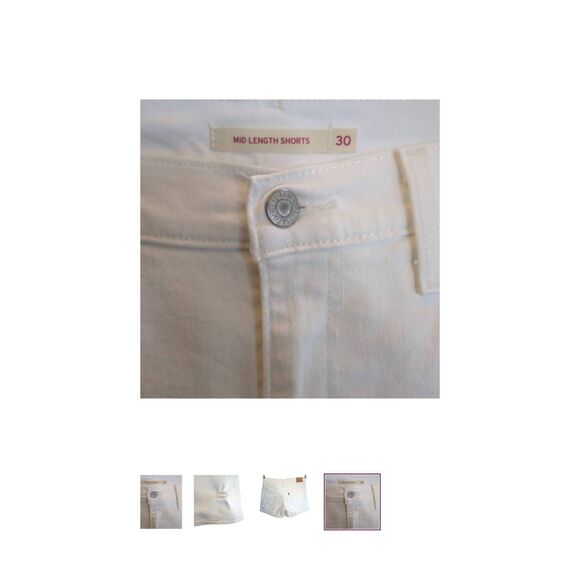 Levi's Women's Rolled Cuff Mid Length Shorts White Distressed Denim Size 30 - Picture 4 of 7